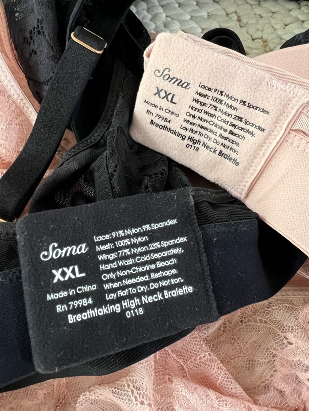 Soma Sheer Lace High-Neck Bralettes in Blush Pink and Black - Picture 3 of 5